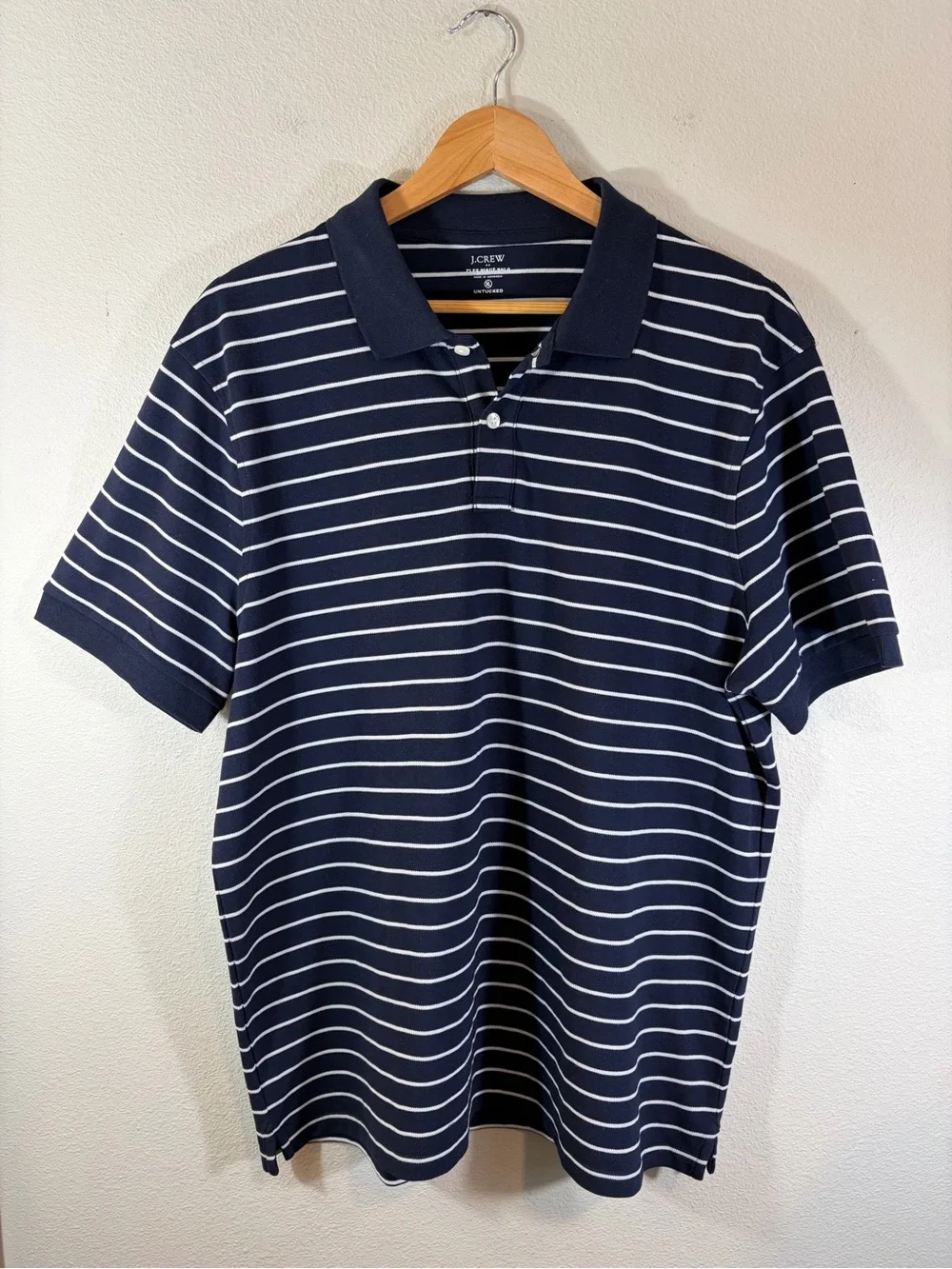 J. Crew Navy and White Striped Polo